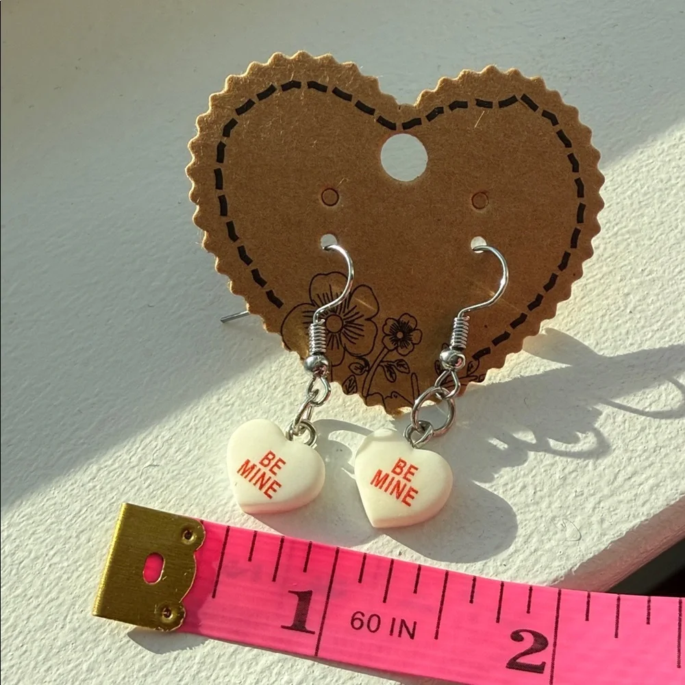 Handmade‎ White Conversational Heart Be Mine Heart Earrings